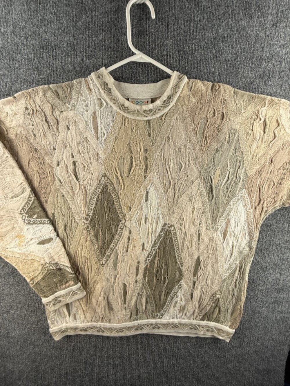 Coogi Australia Made Sweater Beige Green Pullover Large Cotton Authentic Knit